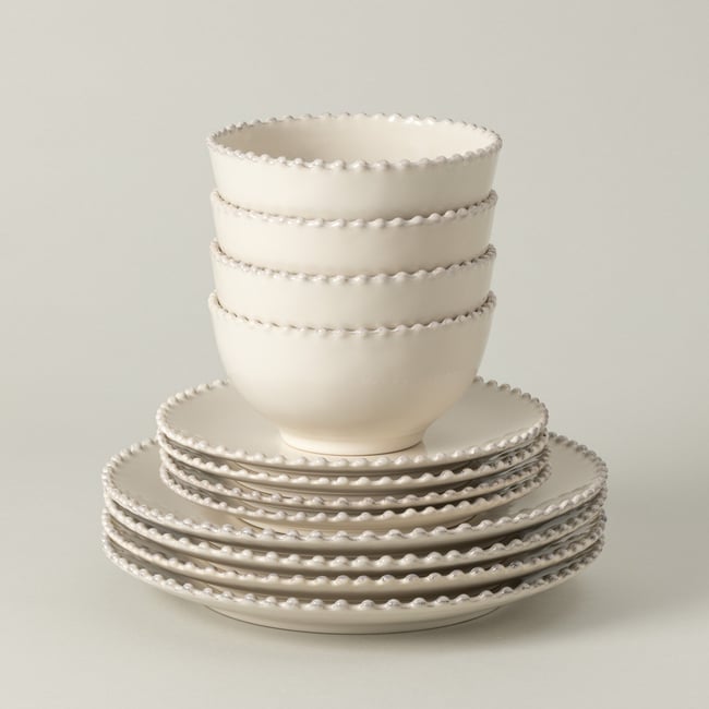 Set Table 12 Pièces avec Bol Pearl Couleur crème <span itemprop=