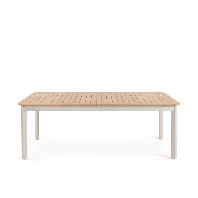 Tuintafel met verlengstukken, in alu en teak, Isabbo <span itemprop=