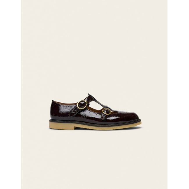 Derbies ZORI cuir plissé verni chocolat <span itemprop=