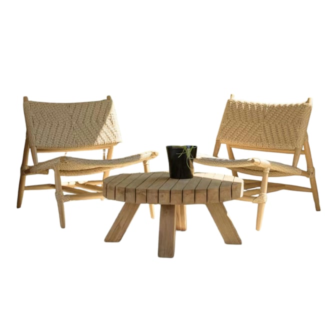 Salon de détente de jardin en teck 2 fauteuils LUMIO bois naturel <span itemprop=