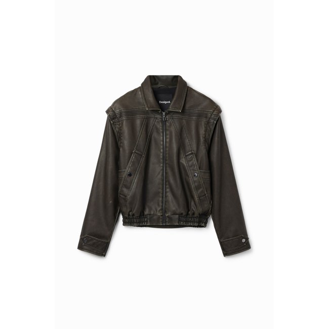 Veste effet cuir manches amovibles noir <span itemprop=
