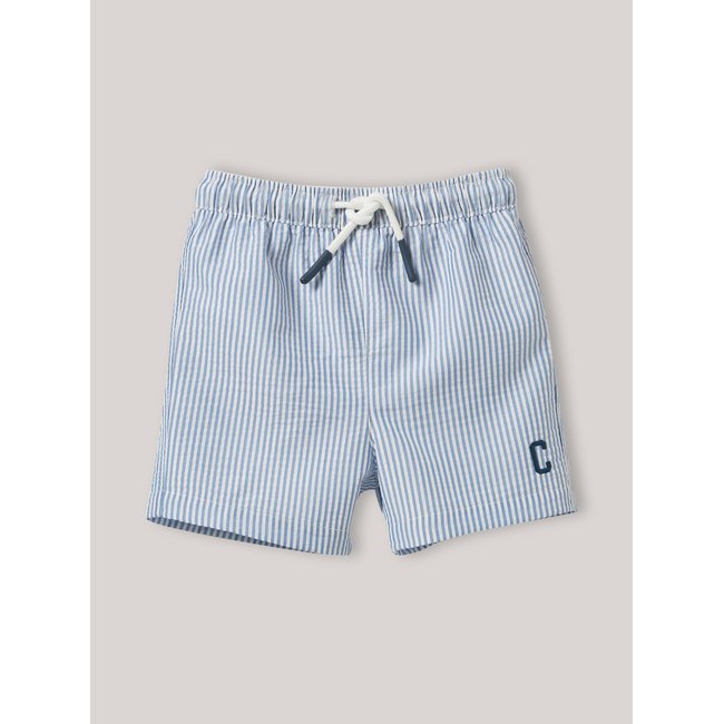 Short de bain en seersucker rayre bleue <span itemprop=