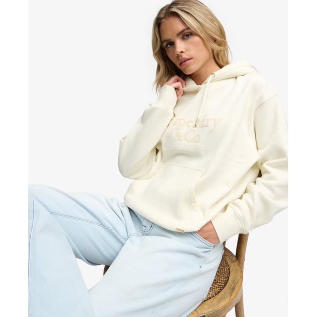 Sweat à capuche Company Logo Sequin Coupe Décontractée crème <span itemprop=
