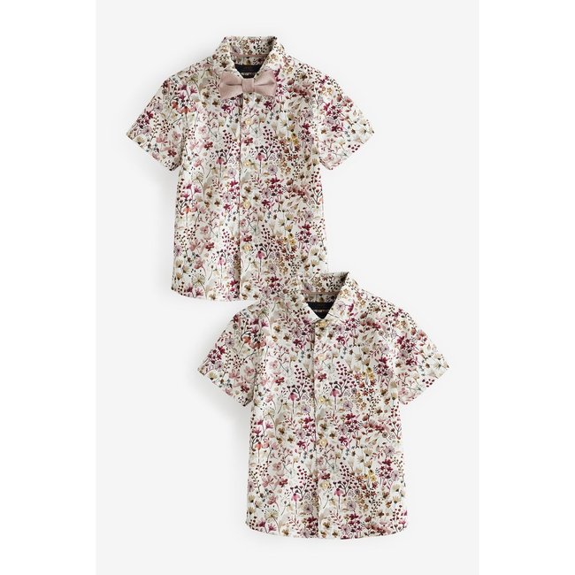 Chemise manche courte nœud papillon, ensemble rose motif fleurs <span itemprop=