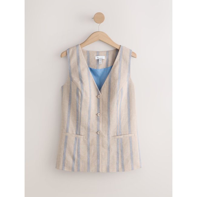 Gilet en lin mélangé n.premium rayures bleues/beige <span itemprop=