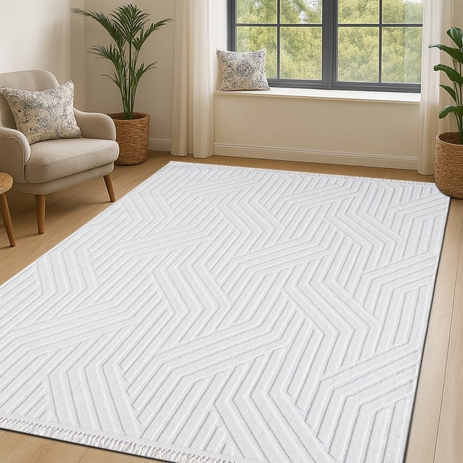 Tapis à relief géométriques moderne  ORIGAMI Couleur blanc <span itemprop=