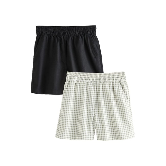 Short en lin mélangé stretch, lot de 2 noir/vert vichy <span itemprop=