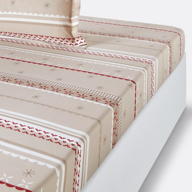 Drap housse coton, Tyrol beige/rouge <span itemprop=