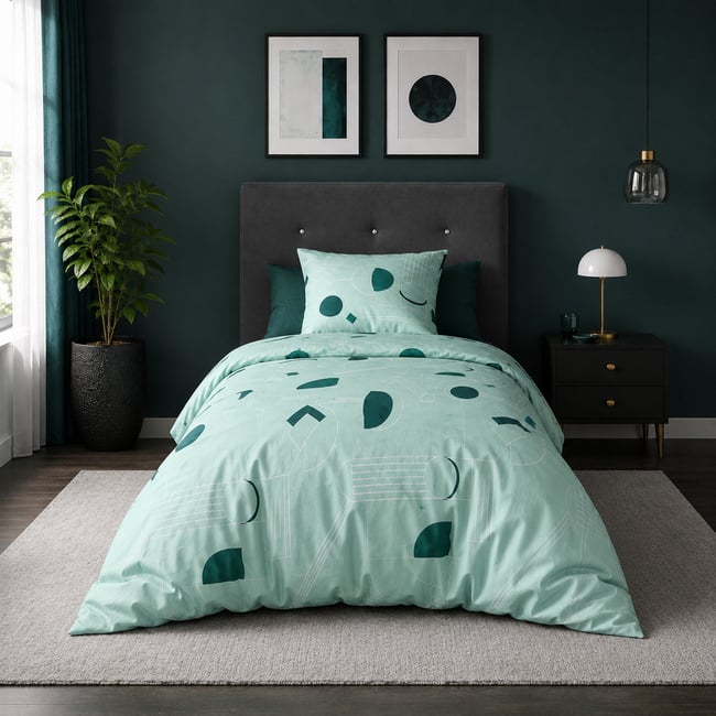 Parure housse de couette en microfibre imprimée, Hawak multicolore <span itemprop=