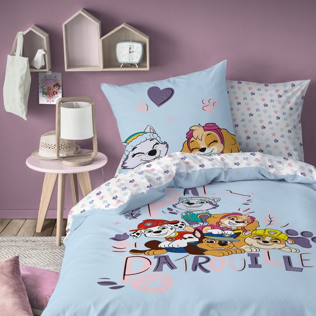 Parure de lit imprimée 100% coton, WAF bleu <span itemprop=