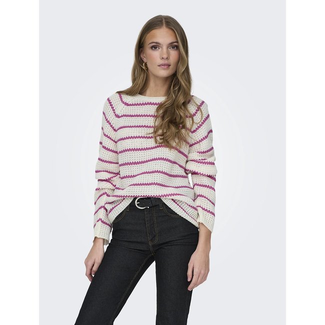 Jersey a rayas, cuello redondo marfil/rosa <span itemprop=