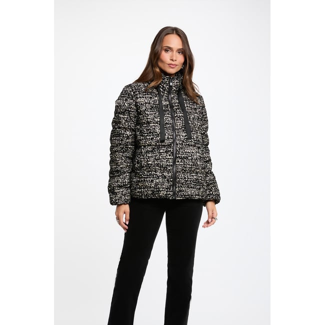 Doudoune tweed col montant multicolore <span itemprop=