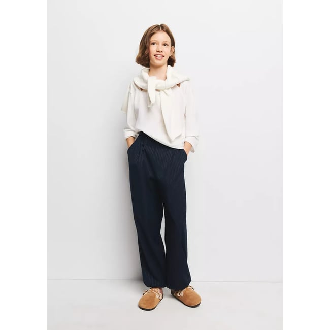 Pantalon bouffant à rayures tennus en fil textile bleu marine <span itemprop=
