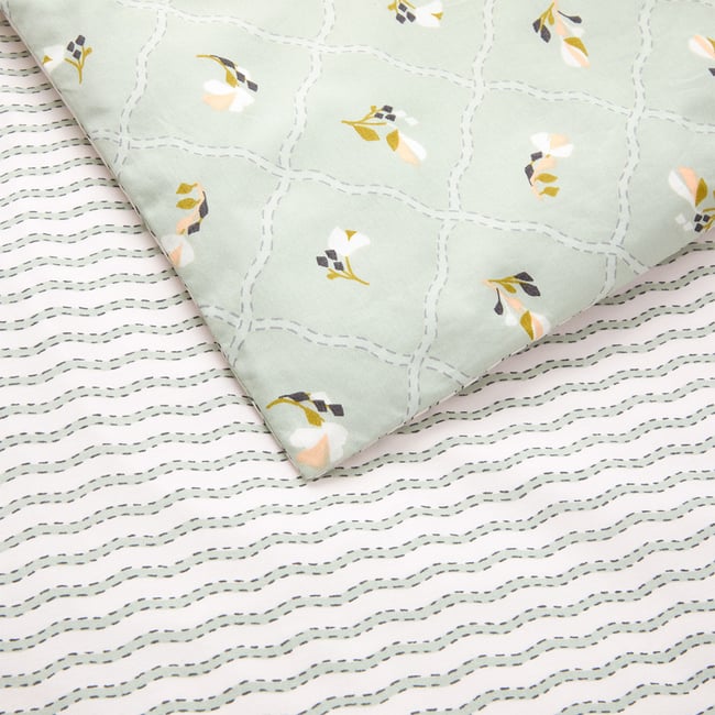 Housse de couette en percale de coton vert, BERGAMOTE a motif <span itemprop=