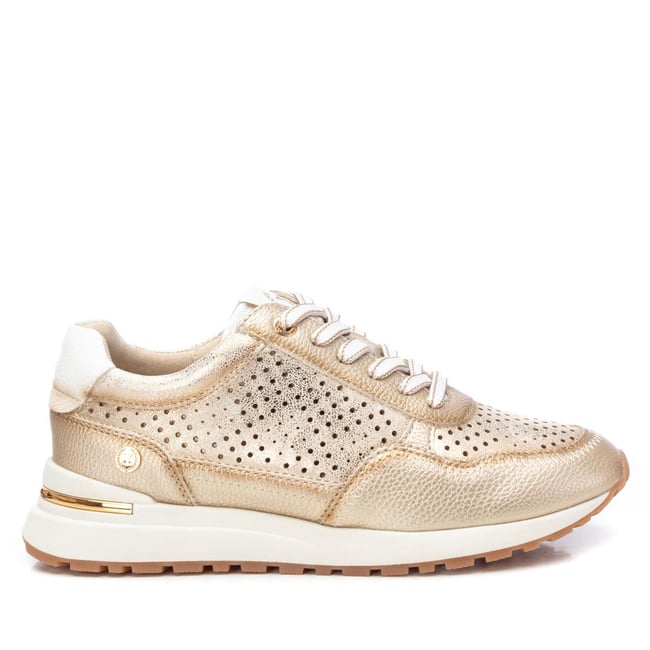 Baskets Plaine Décontractée Lacets or <span itemprop=