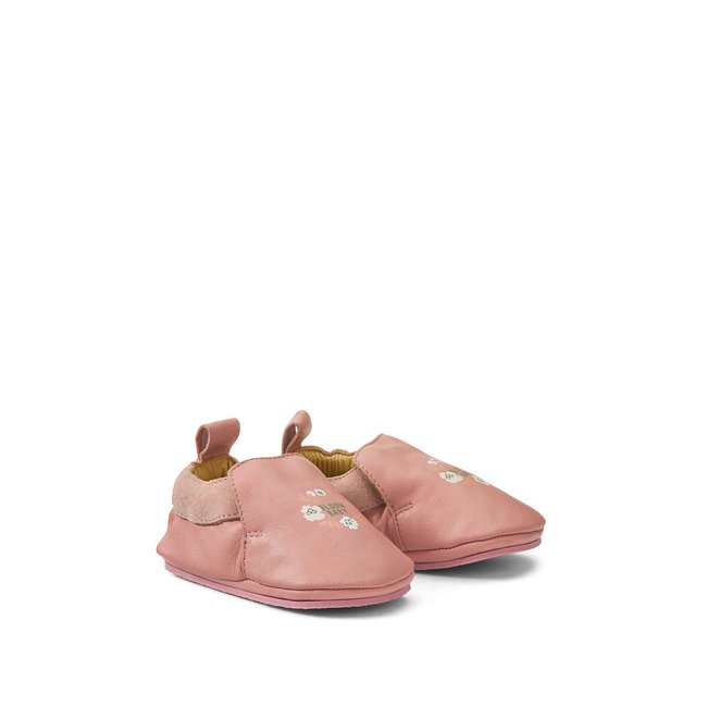 Kids Floral Leather Slippers, pink, LA REDOUTE COLLECTIONS