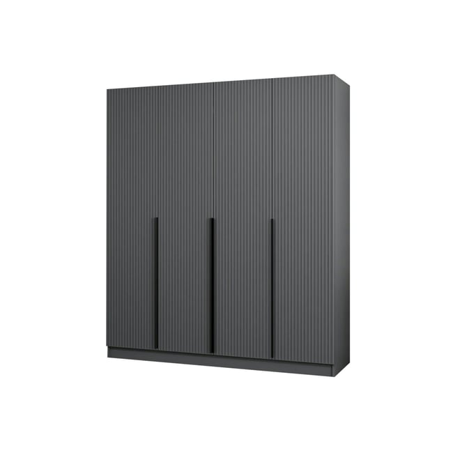 Armoire 4 portes, 1 penderie 8 niches 2 tiroirs BYRON Couleur anthracite <span itemprop=