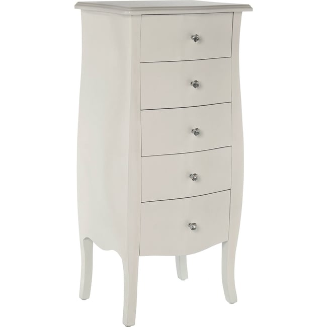Commode 5 tiroirs en bois avec rangements Couleur blanc satiné élégant <span itemprop=