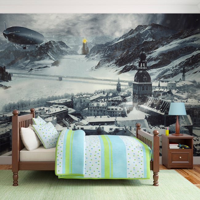 Papier peint intissé panoramique Paysage Winter in Russia Couleur noir <span itemprop=