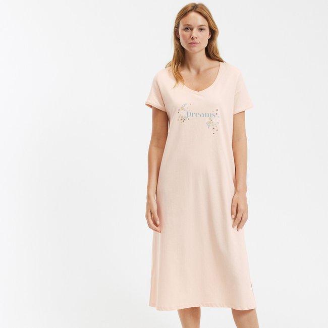 Cotton Short Sleeve Nightdress pink/floral print ANNE WEYBURN