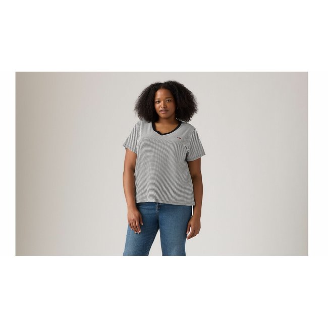 T-shirt a righe con maniche corte e scollo a V rigato nero/bianco LEVI’S PLUS