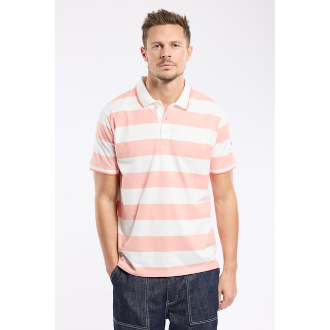Polo rayé en coton léger milk/coral e24 <span itemprop=