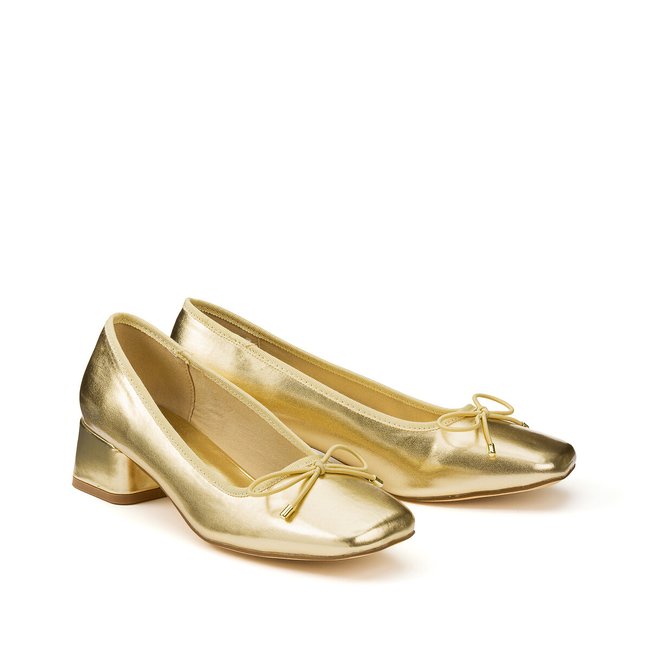 Metallic Heeled Ballet Pumps, gold-coloured, LA REDOUTE COLLECTIONS