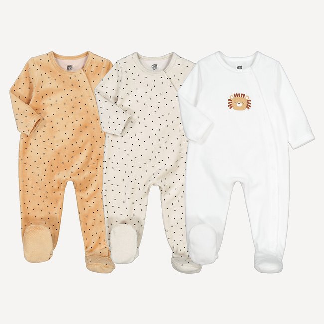 Lote de 3 pijamas em veludo, com bolas e leão sortido <span itemprop=