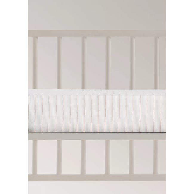 Drap housse de berceau en coton percale à fines rayures rose <span itemprop=