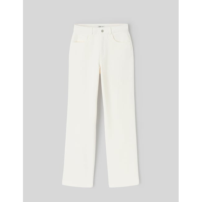 Pantalon straight velours blanc écru <span itemprop=