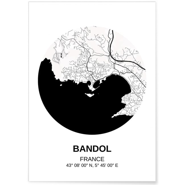 Affiche Carte Bandol Couleur blanc <span itemprop=
