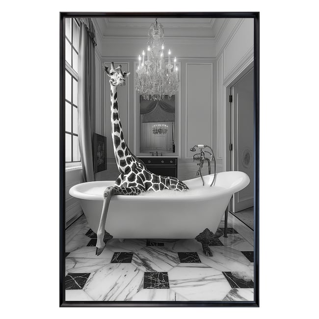 Tableau Mural Encadré Portrait Girafe Au Bain ANIMAUX HUMANISÉS Couleur tableaux encadrés <span itemprop=