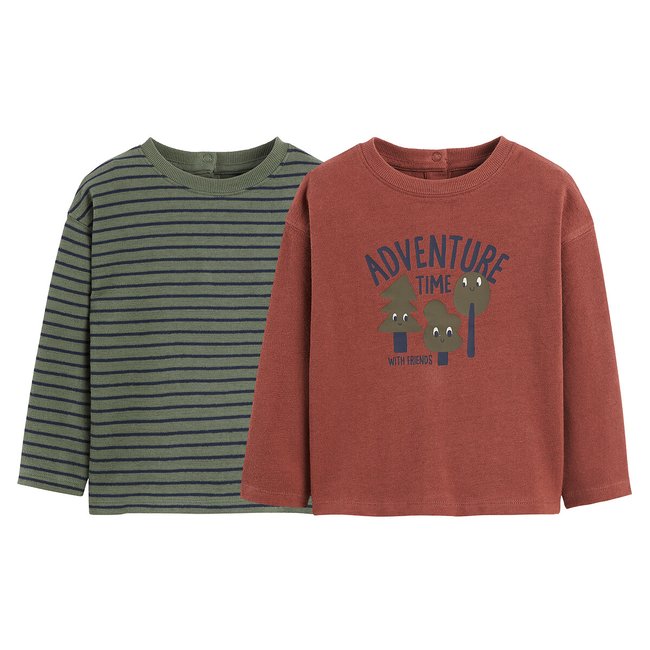 Pack of 2 T-Shirts in Cotton with Long Sleeves, multi-coloured, LA REDOUTE COLLECTIONS