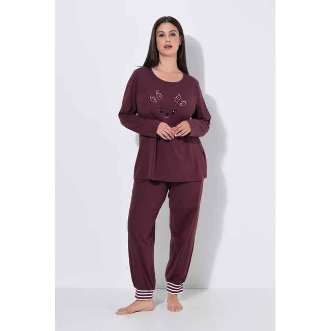 Pyjama avec broderie faon marron foncé <span itemprop=
