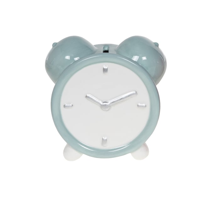 Tirelire réveil en céramique   H14 cm Couleur bleu <span itemprop=