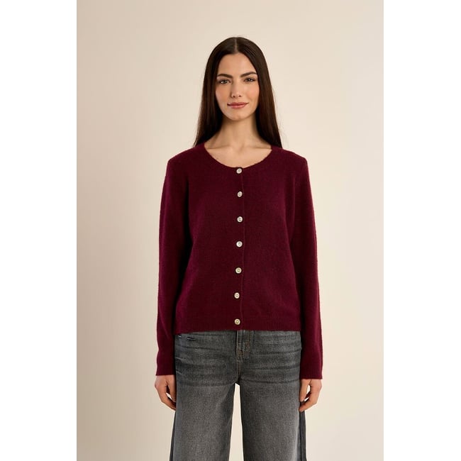 Gilet manches longues col rond rouge <span itemprop=