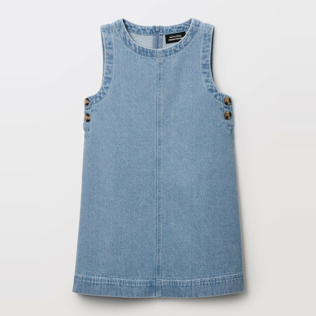 Robe chasuble en jean bleach denim <span itemprop=