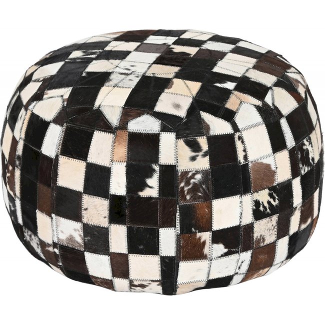 Pouf en cuir, Colonial rancho negro Couleur cuir marron aux nuances crème et noir <span itemprop=