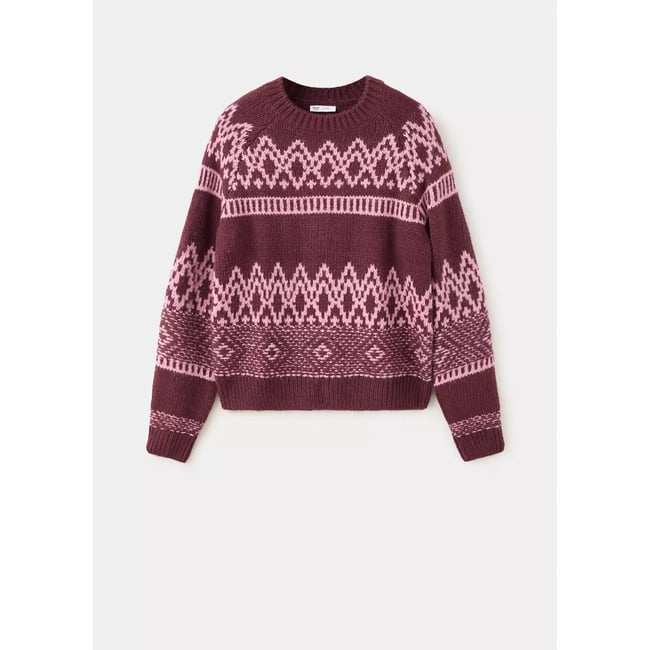 Pull-over motifs col rond bordeaux <span itemprop=