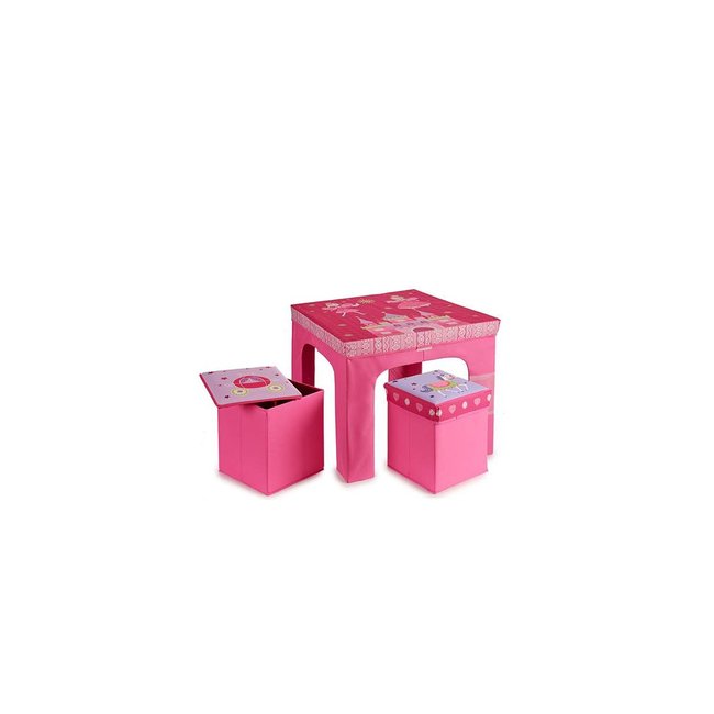 Table + 2 Tabourets Enfant Pliables Princesse Rose Couleur rose <span itemprop=