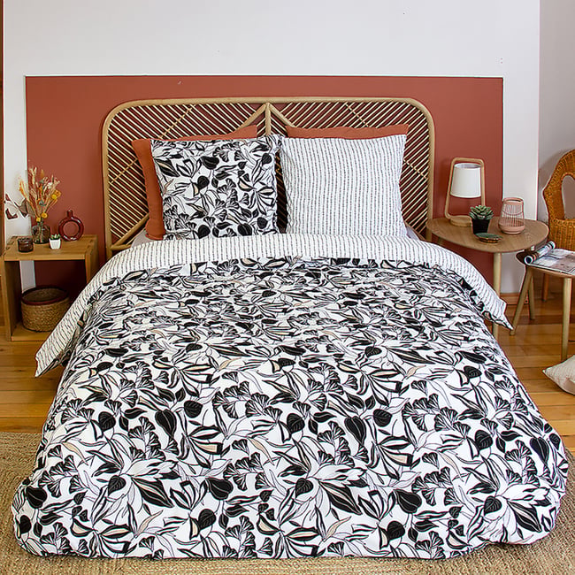 Parure housse de couette en microfibre imprimée, FLore imprime <span itemprop=
