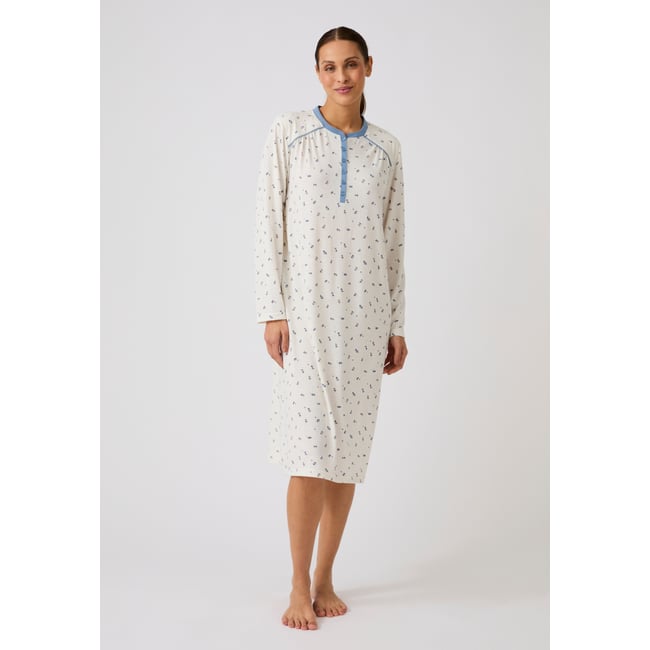 Chemise de nuit Thermolactyl chauffe-épaules blanc fleuri <span itemprop=