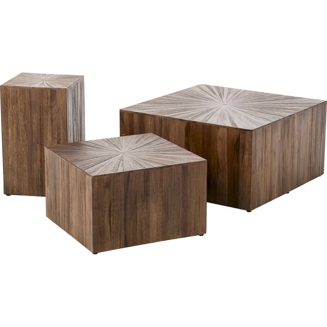 Lot de 3 tables basses cube en bois recyclé Couleur marron foncé <span itemprop=
