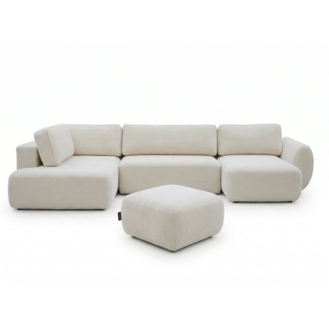 Canapé panoramique convertible 6 places en tissu texturé avec pouf, DENISE - BOBOCHIC