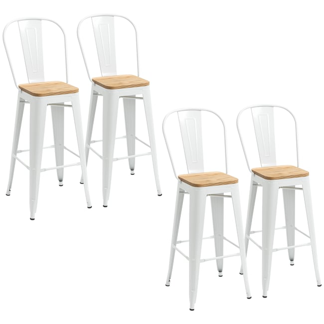 Tabouret de bar Acier Crème Couleur blanc, bois clair <span itemprop=