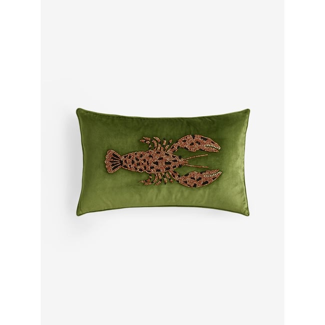 Coussin à motif homard 50 x 30 cm vert <span itemprop=