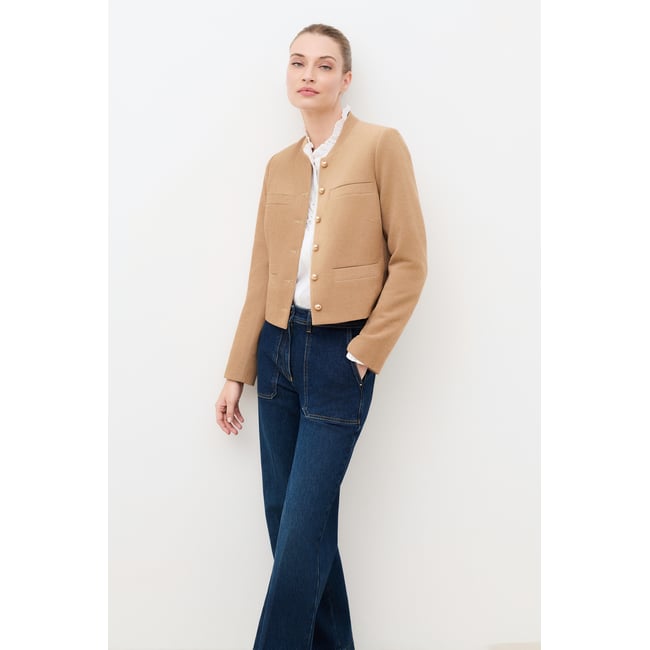 Veste droite col rond VJOSEPHINE marron clair <span itemprop=