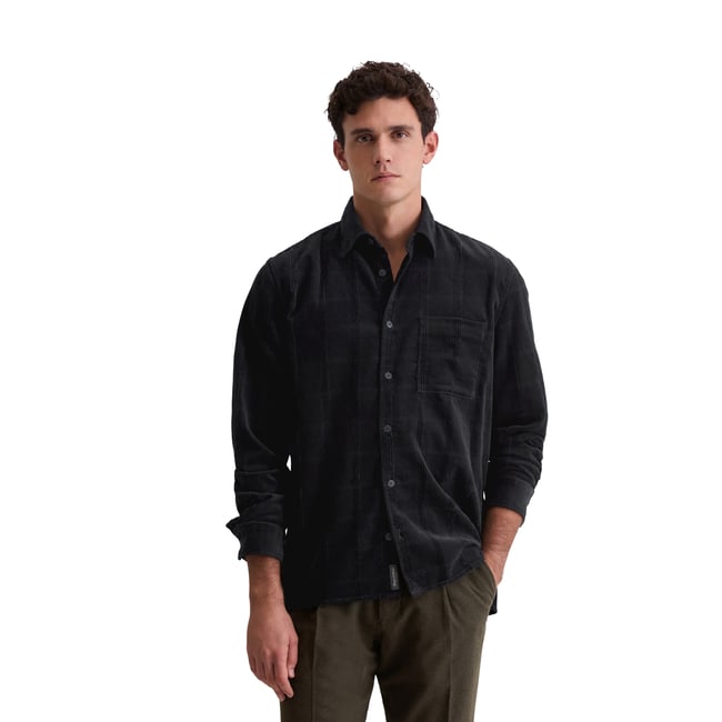 Chemise en velours côtelé regular avec un mélange de structures captivant bleu foncé <span itemprop=