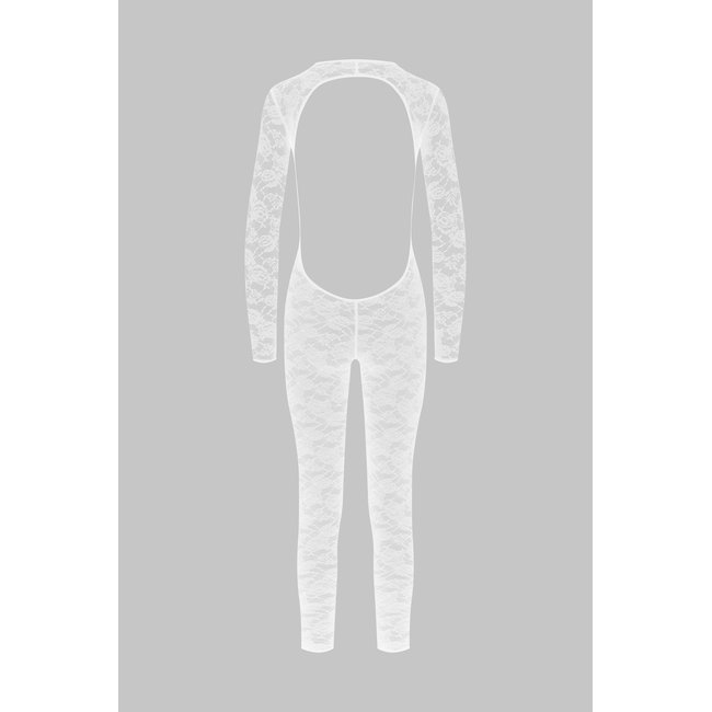 Catsuit manches longues dos ouvert FLASHBACK blanc <span itemprop=