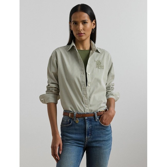 Camisa com botões e mangas compridas verde-salva <span itemprop=